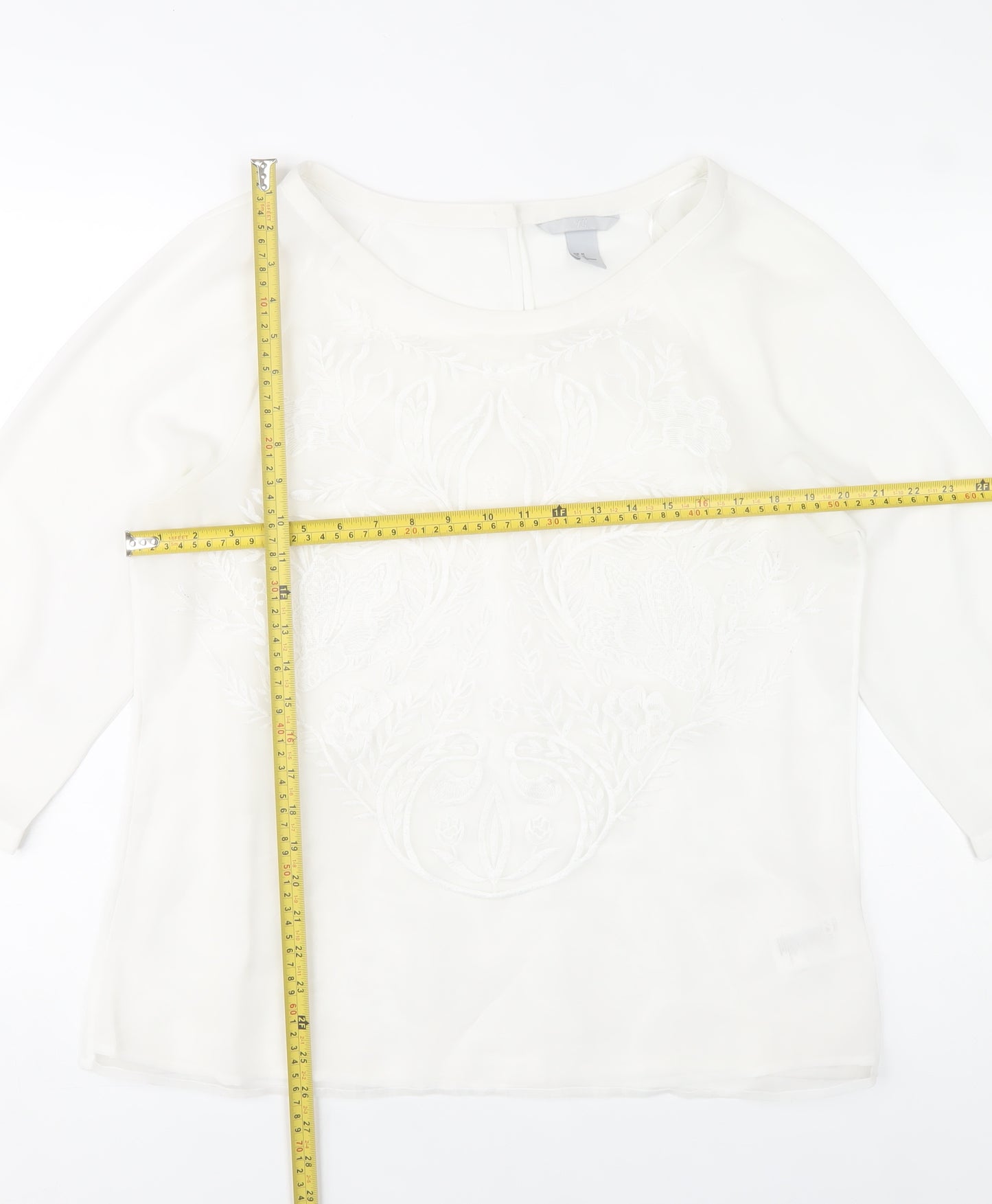 H&M Women’s White Embroidered Lace Blouse Size 16 3/4 Sleeve Tunic