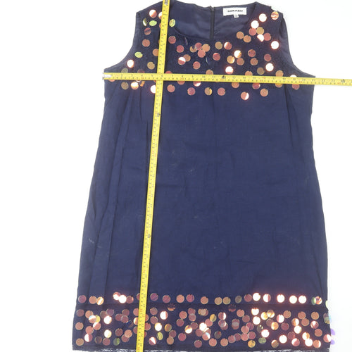 Gerard Womens Blue Sequin Shift Dress Size 18 Sleeveless Party