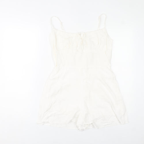 Bershka Womens White Summer Playsuit Size 10 Scoop Neck Strappy