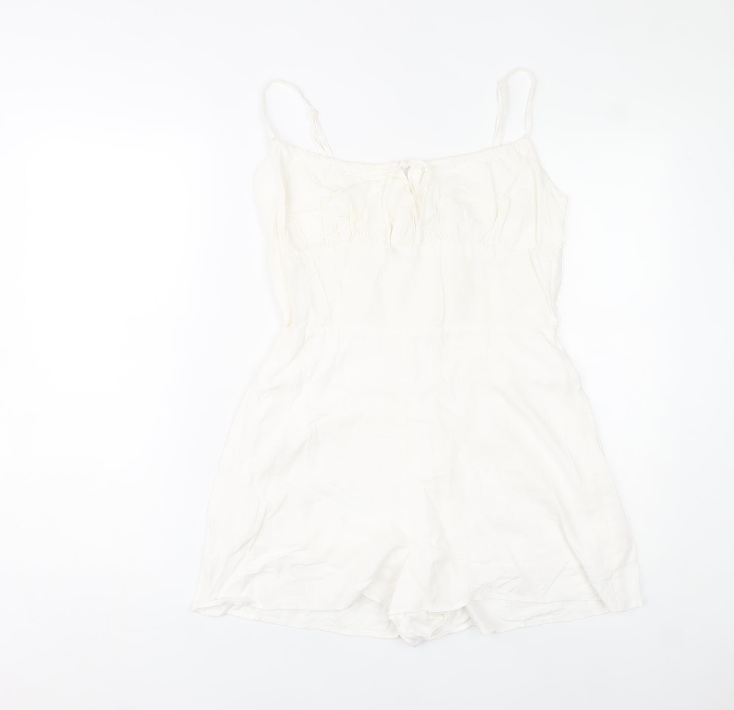 Bershka Womens White Summer Playsuit Size 10 Scoop Neck Strappy