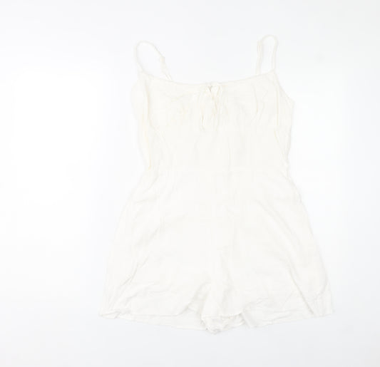 Bershka Womens White Summer Playsuit Size 10 Scoop Neck Strappy