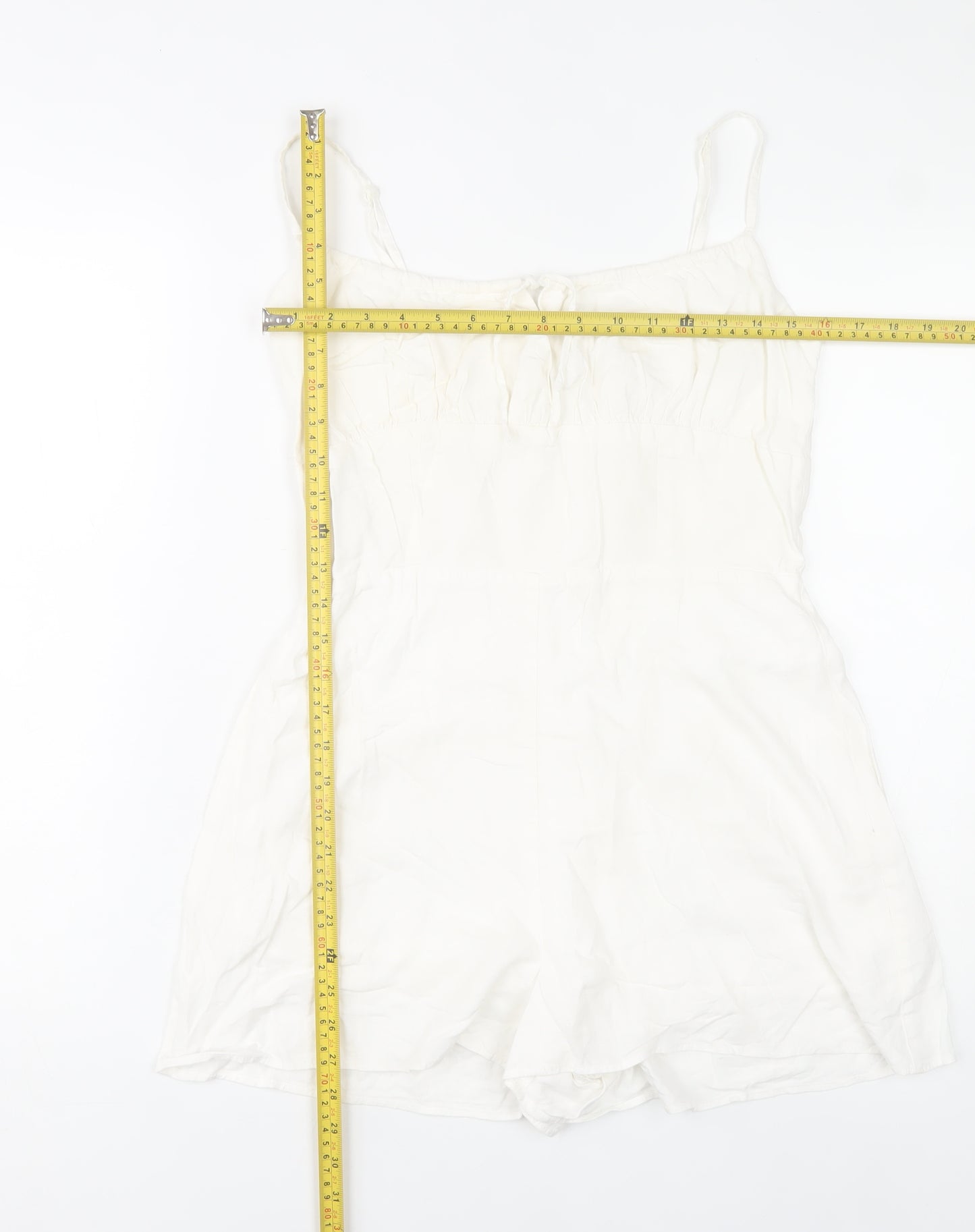 Bershka Womens White Summer Playsuit Size 10 Scoop Neck Strappy