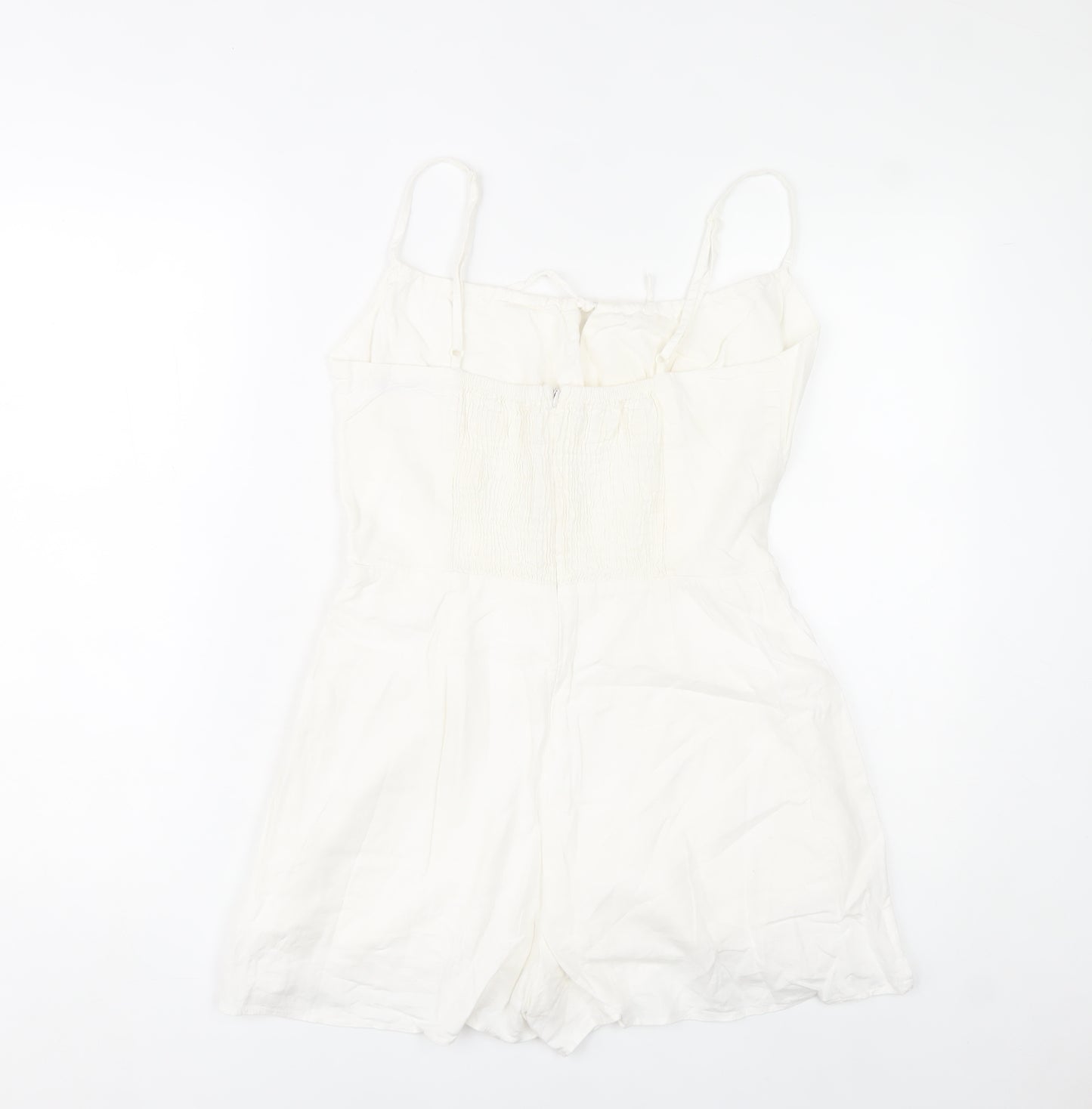 Bershka Womens White Summer Playsuit Size 10 Scoop Neck Strappy