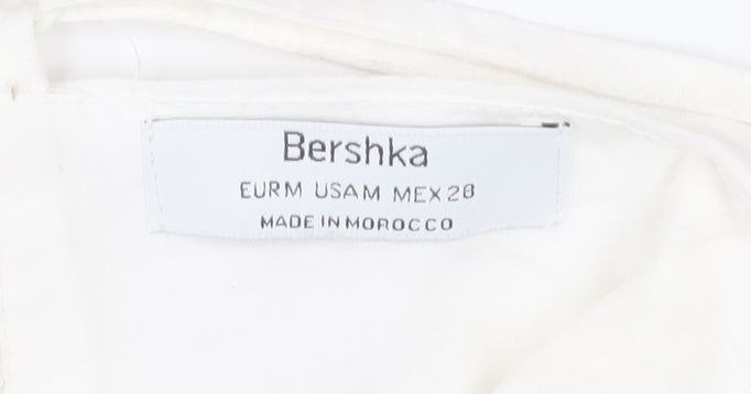 Bershka Womens White Summer Playsuit Size 10 Scoop Neck Strappy