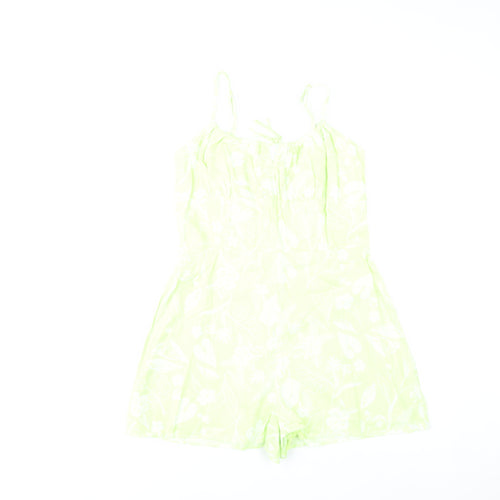 Bershka Womens Green Floral Linen Blend Sleeveless Playsuit Size 10