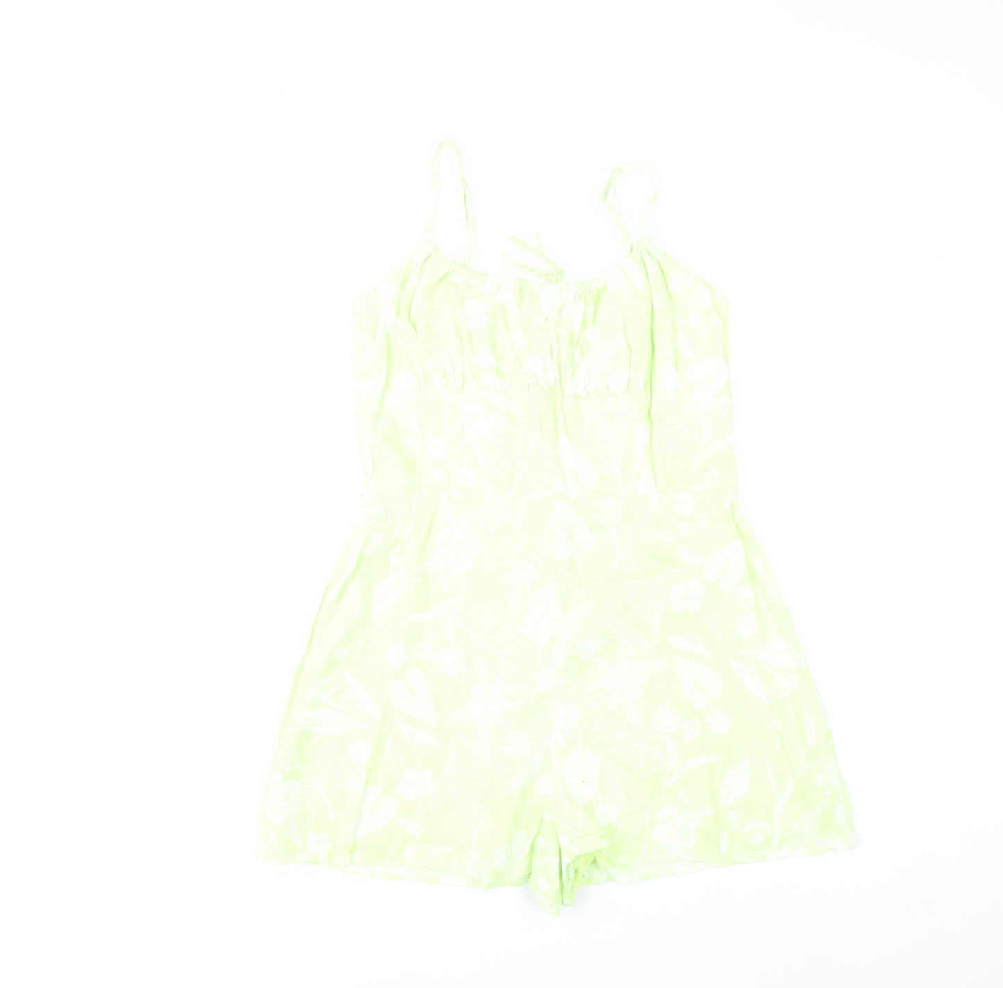 Bershka Womens Green Floral Linen Blend Sleeveless Playsuit Size 10