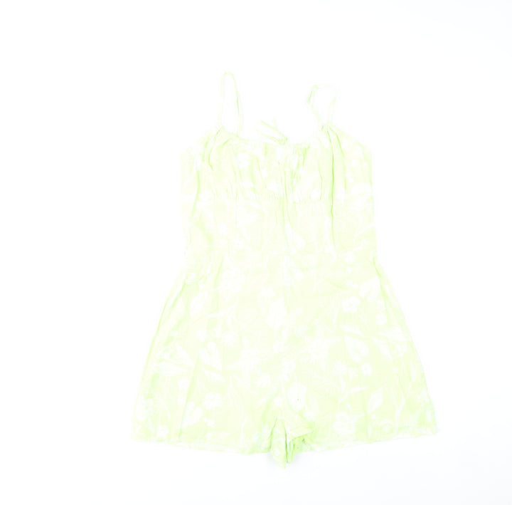 Bershka Womens Green Floral Linen Blend Sleeveless Playsuit Size 10