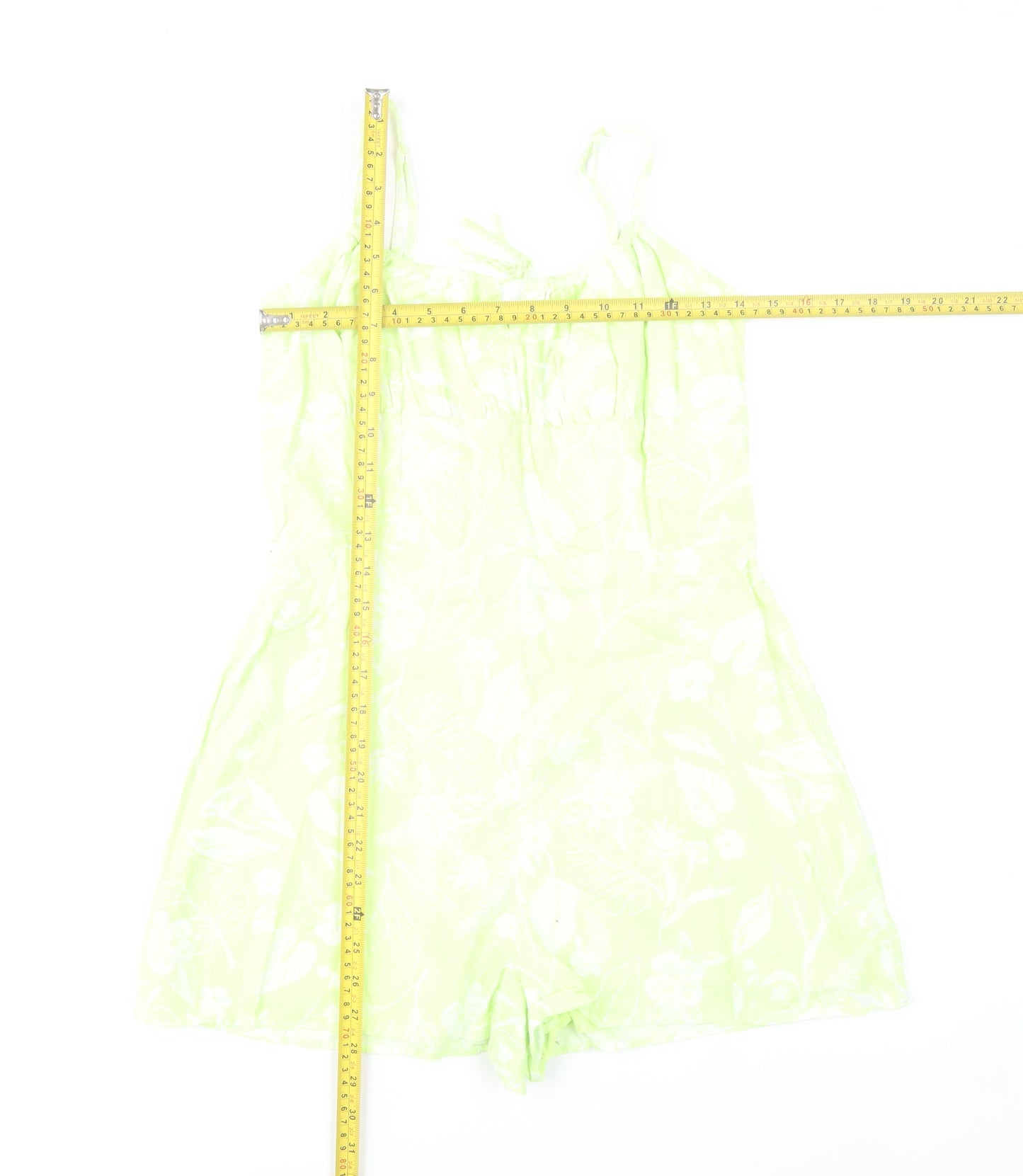 Bershka Womens Green Floral Linen Blend Sleeveless Playsuit Size 10