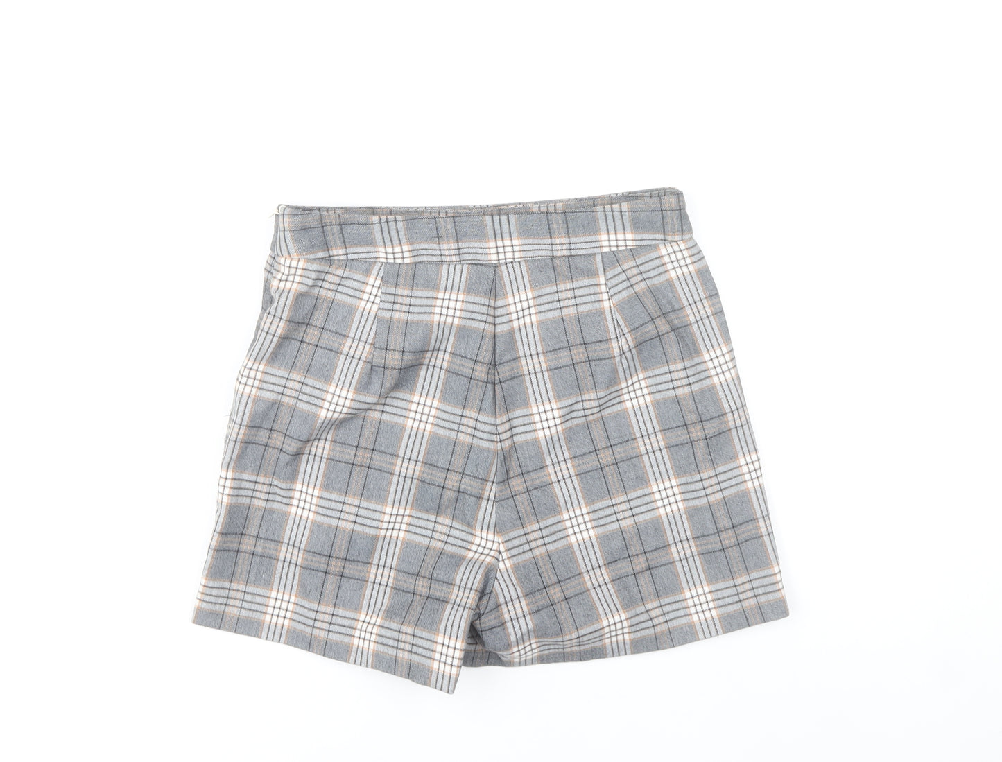 Stradivarius Women’s Grey Plaid Skort Size 8 Button Detail Short