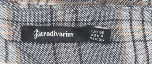 Stradivarius Women’s Grey Plaid Skort Size 8 Button Detail Short