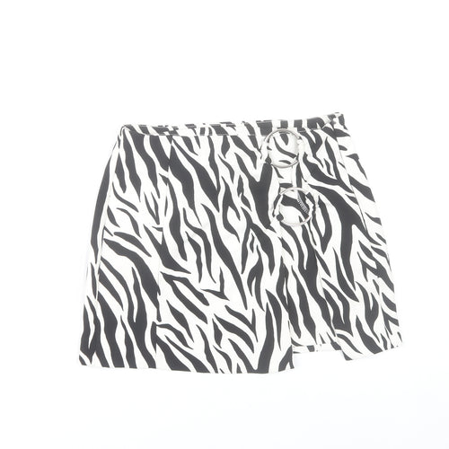 Bershka Women’s Black White Animal Print Skirt Size 10 Stretch