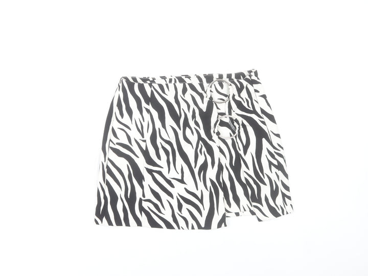 Bershka Women’s Black White Animal Print Skirt Size 10 Stretch