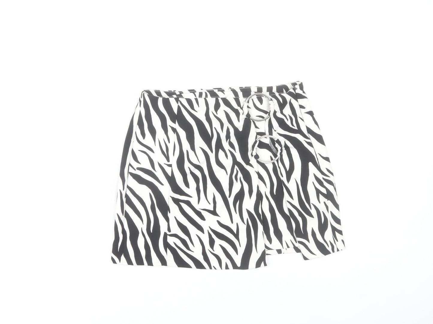 Bershka Women’s Black White Animal Print Skirt Size 10 Stretch