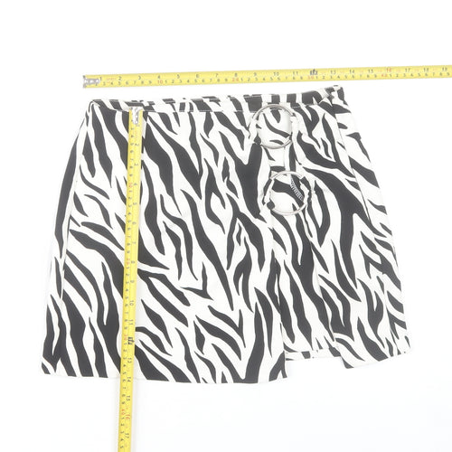 Bershka Women’s Black White Animal Print Skirt Size 10 Stretch