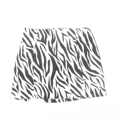 Bershka Women’s Black White Animal Print Skirt Size 10 Stretch