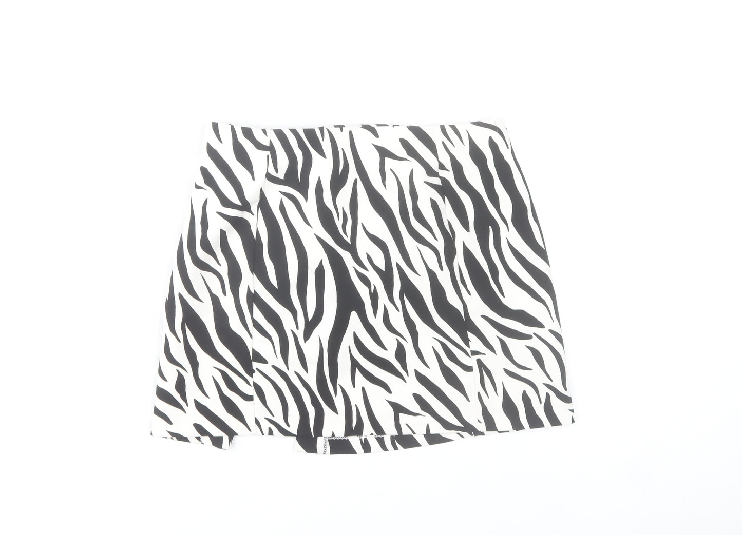 Bershka Women’s Black White Animal Print Skirt Size 10 Stretch