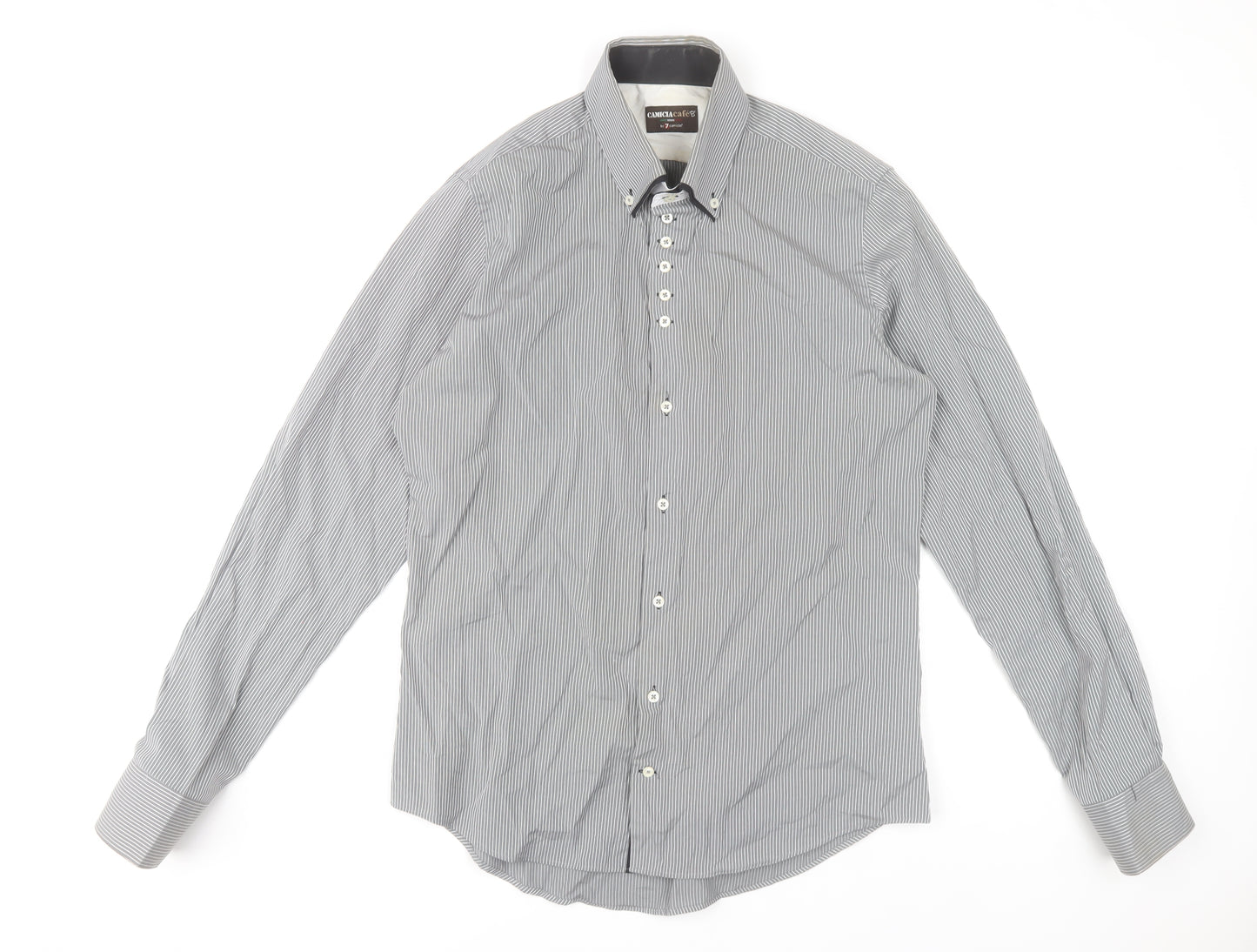 7 Camicie Men’s Grey Striped Button-Down Dress Shirt L