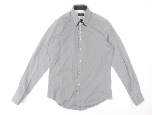 7 Camicie Men’s Grey Striped Button-Down Dress Shirt L