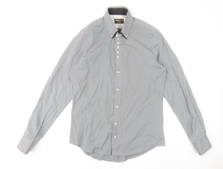 7 Camicie Men’s Grey Striped Button-Down Dress Shirt L
