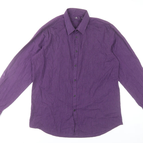 Next Men’s Purple Striped Dress Shirt Size 16 Long Sleeve Formal