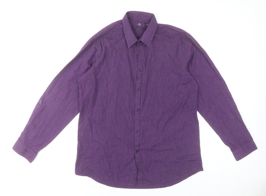 Next Men’s Purple Striped Dress Shirt Size 16 Long Sleeve Formal
