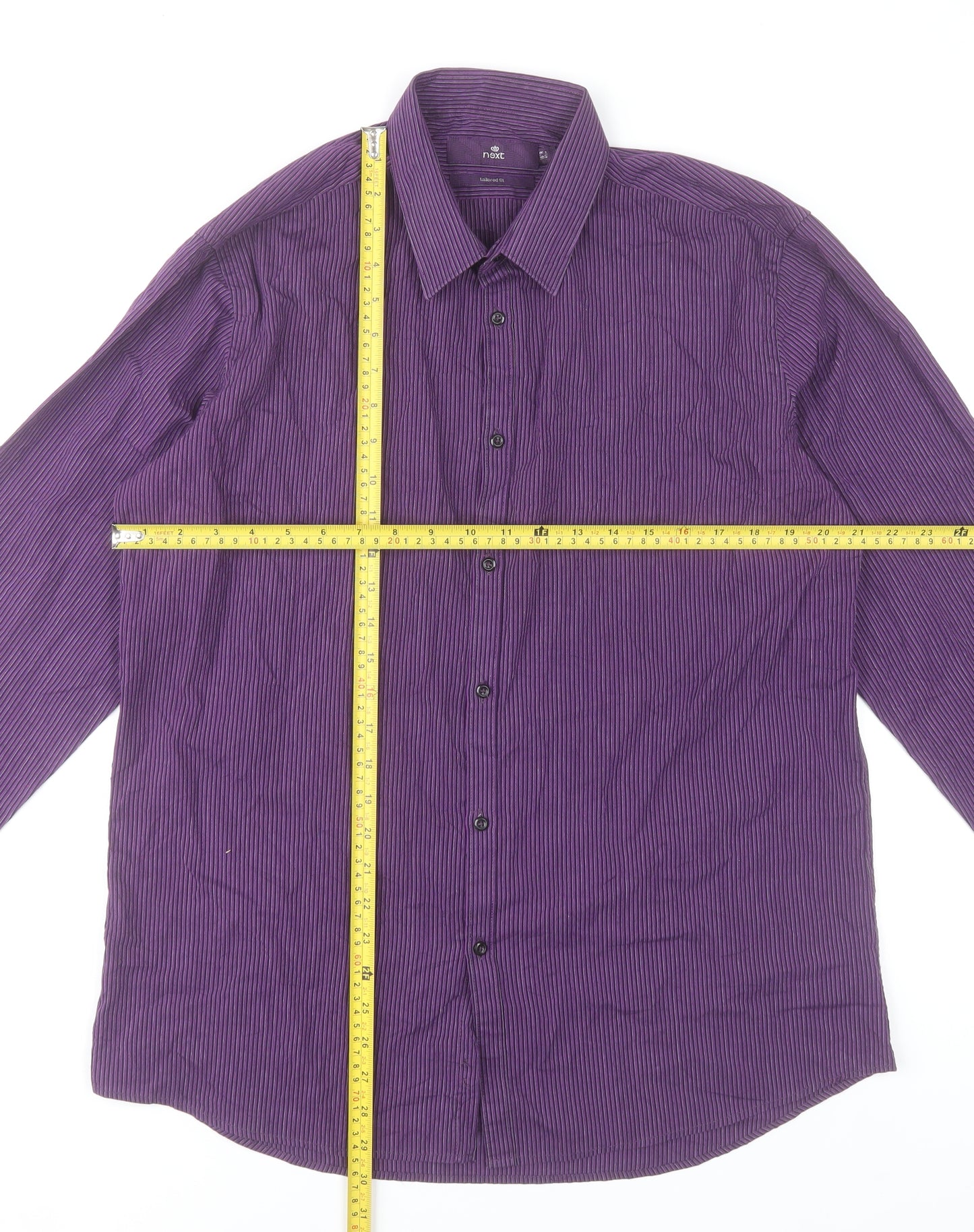 Next Men’s Purple Striped Dress Shirt Size 16 Long Sleeve Formal