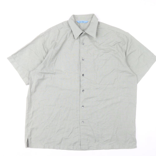 Peter England Mens Grey L Regular Fit Short Sleeve Button-Up Shirt