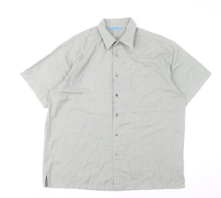 Peter England Mens Grey L Regular Fit Short Sleeve Button-Up Shirt