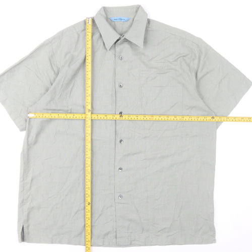 Peter England Mens Grey L Regular Fit Short Sleeve Button-Up Shirt