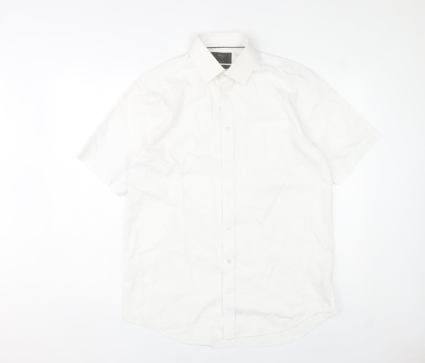 Marks and Spencer Men’s White Cotton Short Sleeve 15.5in Regular Fit Shirt
