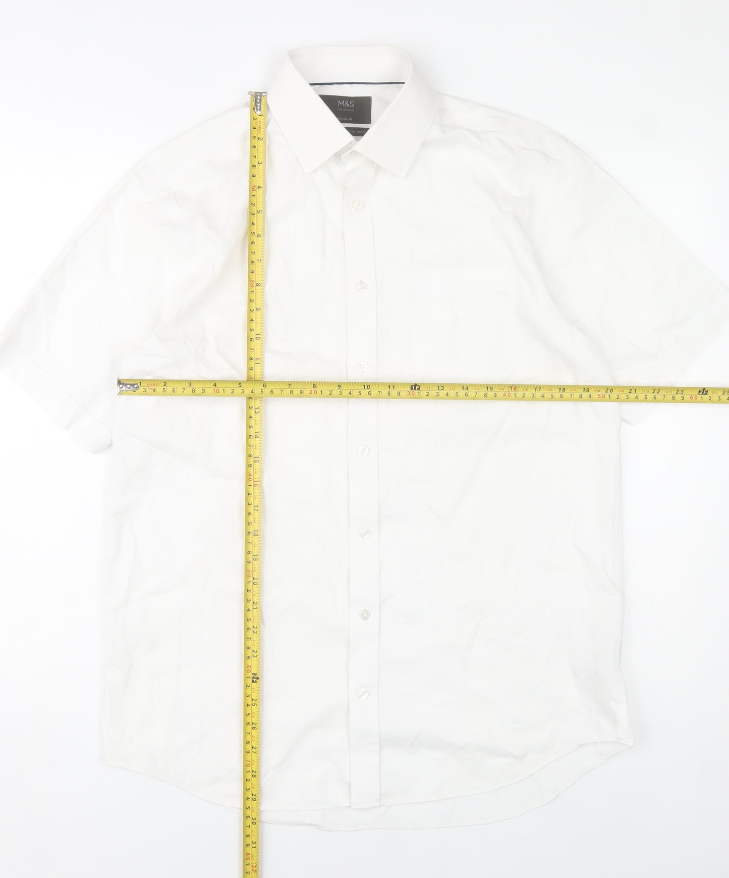 Marks and Spencer Men’s White Cotton Short Sleeve 15.5in Regular Fit Shirt