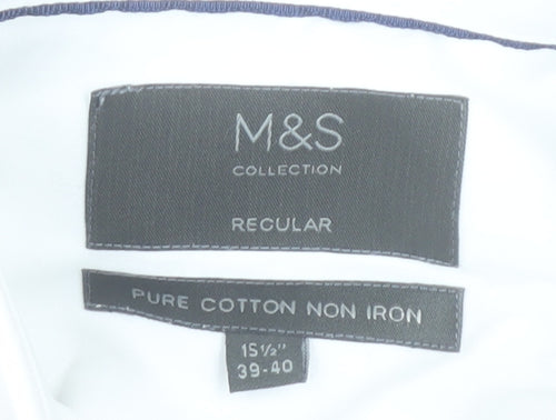 Marks and Spencer Men’s White Cotton Short Sleeve 15.5in Regular Fit Shirt