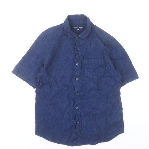 Next Boys Blue Cotton Linen Short Sleeve Button-Up Shirt 12 Years