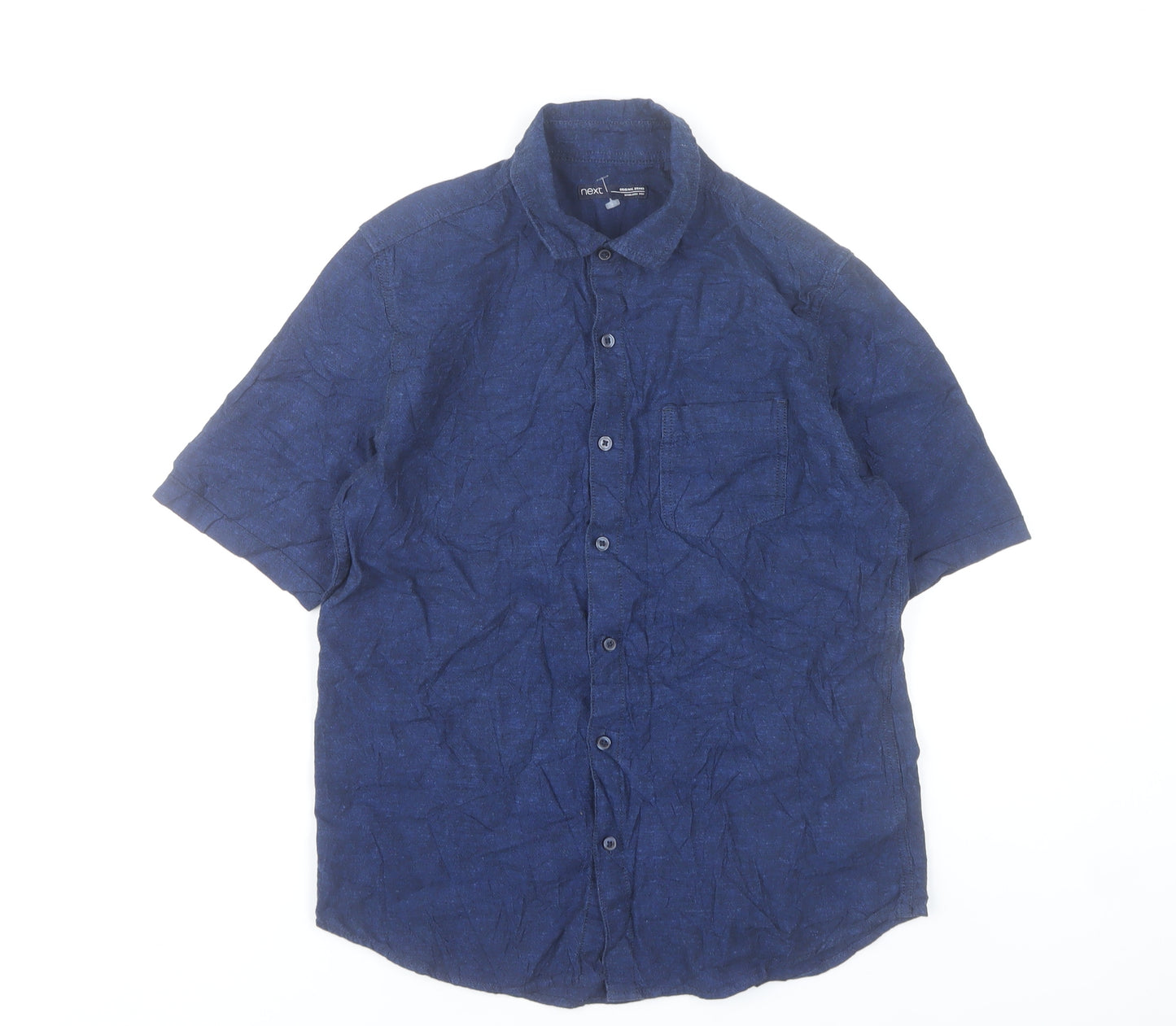 Next Boys Blue Cotton Linen Short Sleeve Button-Up Shirt 12 Years
