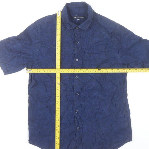 Next Boys Blue Cotton Linen Short Sleeve Button-Up Shirt 12 Years