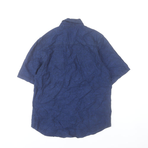 Next Boys Blue Cotton Linen Short Sleeve Button-Up Shirt 12 Years