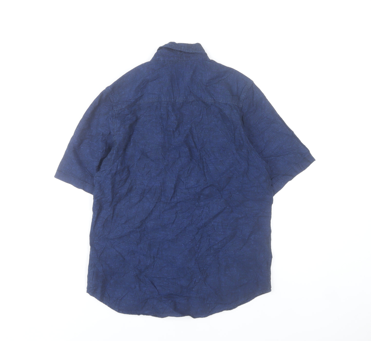 Next Boys Blue Cotton Linen Short Sleeve Button-Up Shirt 12 Years