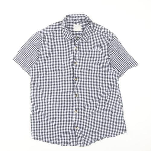 Mountain Warehouse Men's Blue Check Cotton Short Sleeve Shirt L