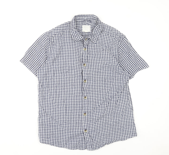 Mountain Warehouse Men's Blue Check Cotton Short Sleeve Shirt L