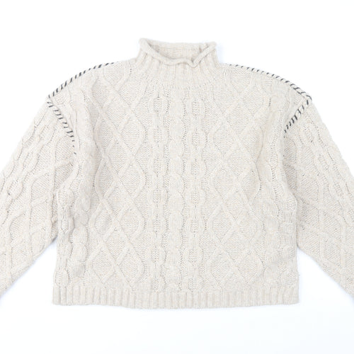 Primark Women’s Beige Cable-Knit Mock Neck Jumper Size S