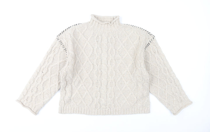 Primark Women’s Beige Cable-Knit Mock Neck Jumper Size S