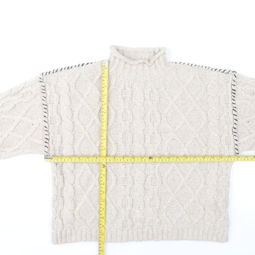 Primark Women’s Beige Cable-Knit Mock Neck Jumper Size S