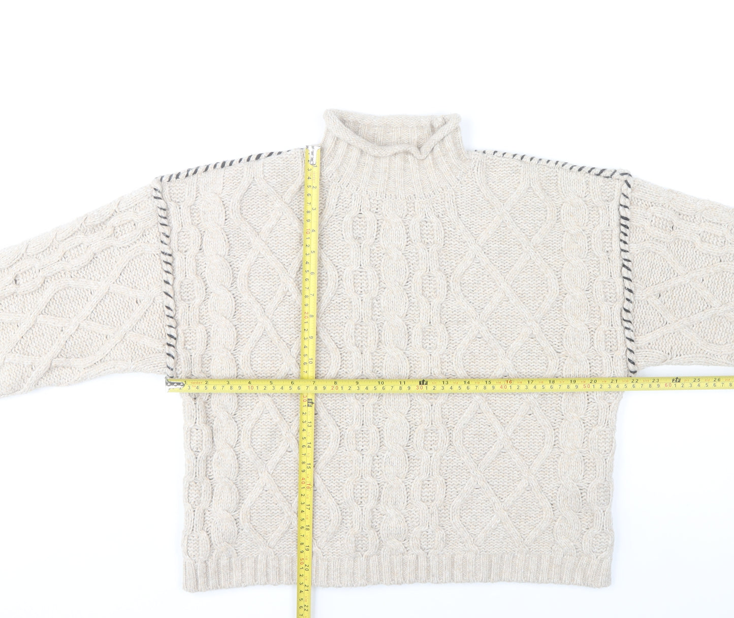 Primark Women’s Beige Cable-Knit Mock Neck Jumper Size S