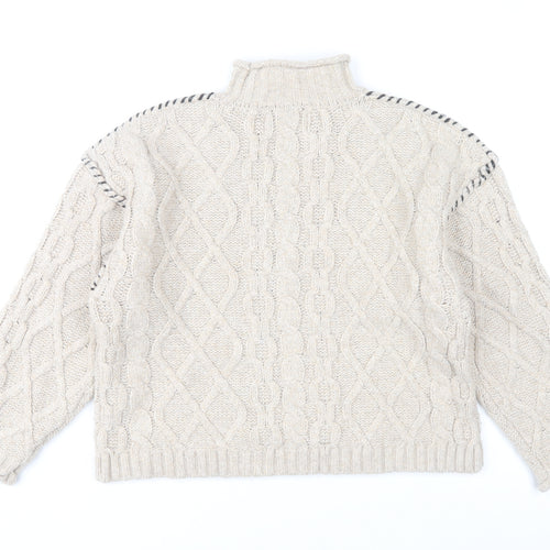 Primark Women’s Beige Cable-Knit Mock Neck Jumper Size S
