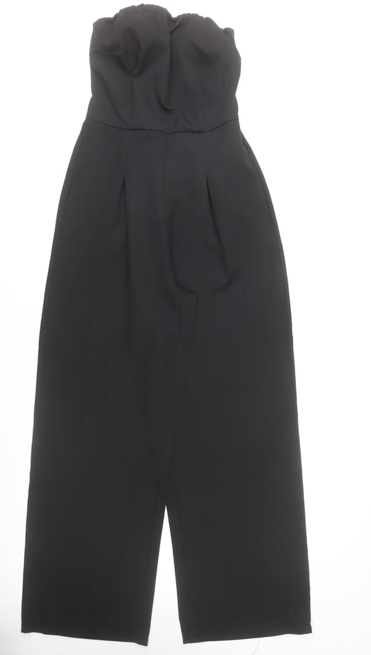 Boohoo Womens Black Strapless Wide-Leg Jumpsuit UK 12