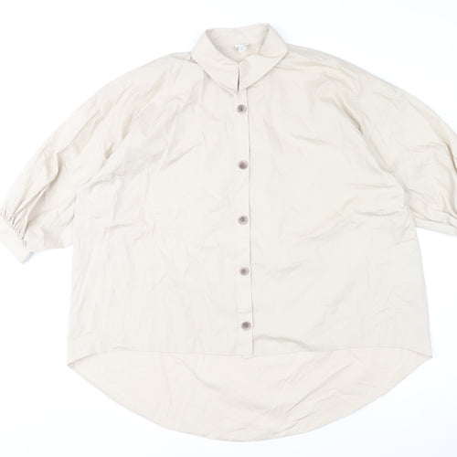 River Island Women’s Beige Button-Up Shirt M Cotton Blend