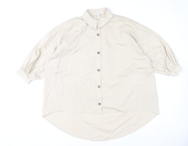 River Island Women’s Beige Button-Up Shirt M Cotton Blend