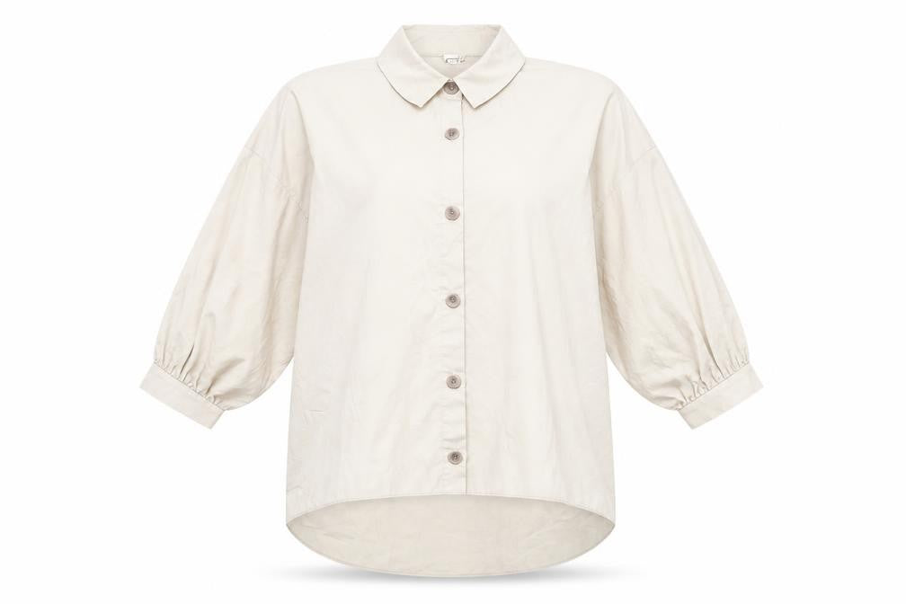 River Island Women’s Beige Button-Up Shirt M Cotton Blend