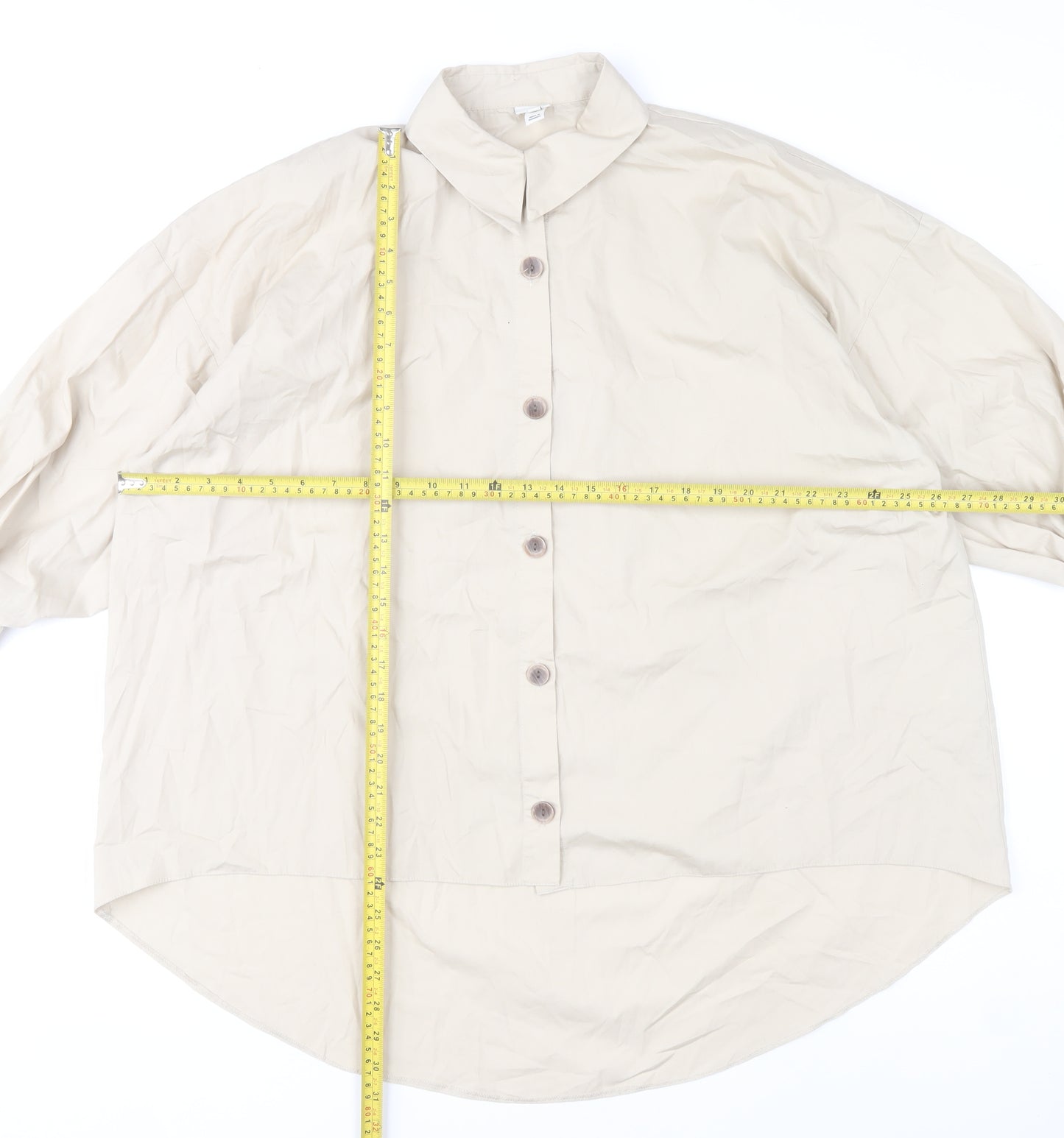 River Island Women’s Beige Button-Up Shirt M Cotton Blend
