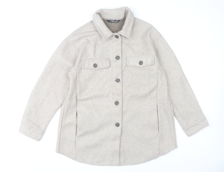 Dunnes Stores Womens Beige Poly Jacket Size 12 Collared Casual